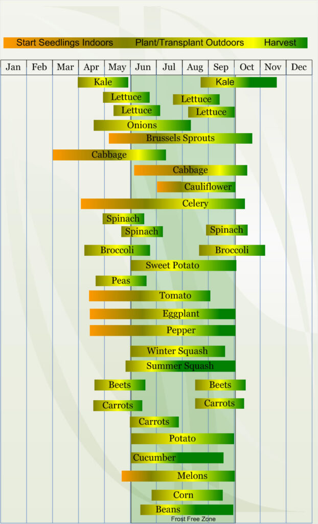 Zone 5 Vegetable  planting calendar describing approximate dates to start vegetable  plants indoors and outdoors relative to specific USDA Plant Hardiness  Zones.
